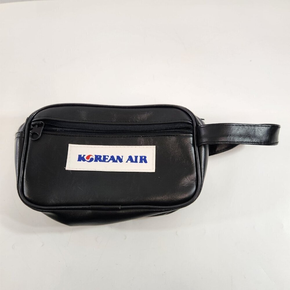 Korean Air Vintage Cosmetic Travel Shaving Soft Bag Sky Alliance Black